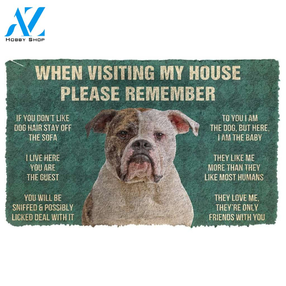 3D Please Remember American Bulldog Dog's House Rules Custom Doormat | Welcome Mat | House Warming Gift