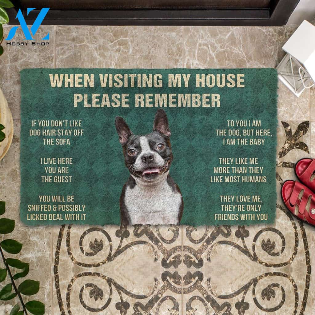 3D Please Remember Boston Terrier House Rules Custom Doormat | Welcome Mat | House Warming Gift