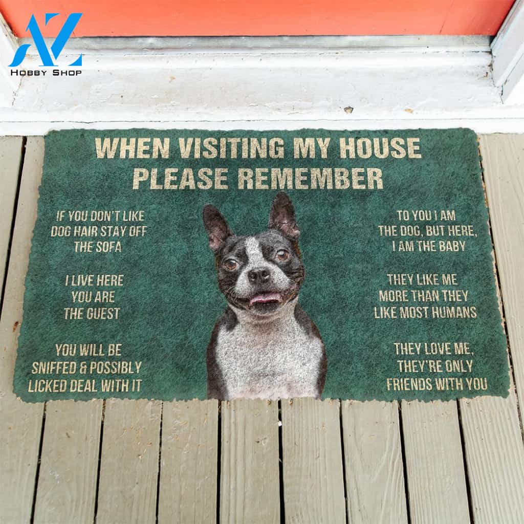 3D Please Remember Boston Terrier House Rules Custom Doormat | Welcome Mat | House Warming Gift
