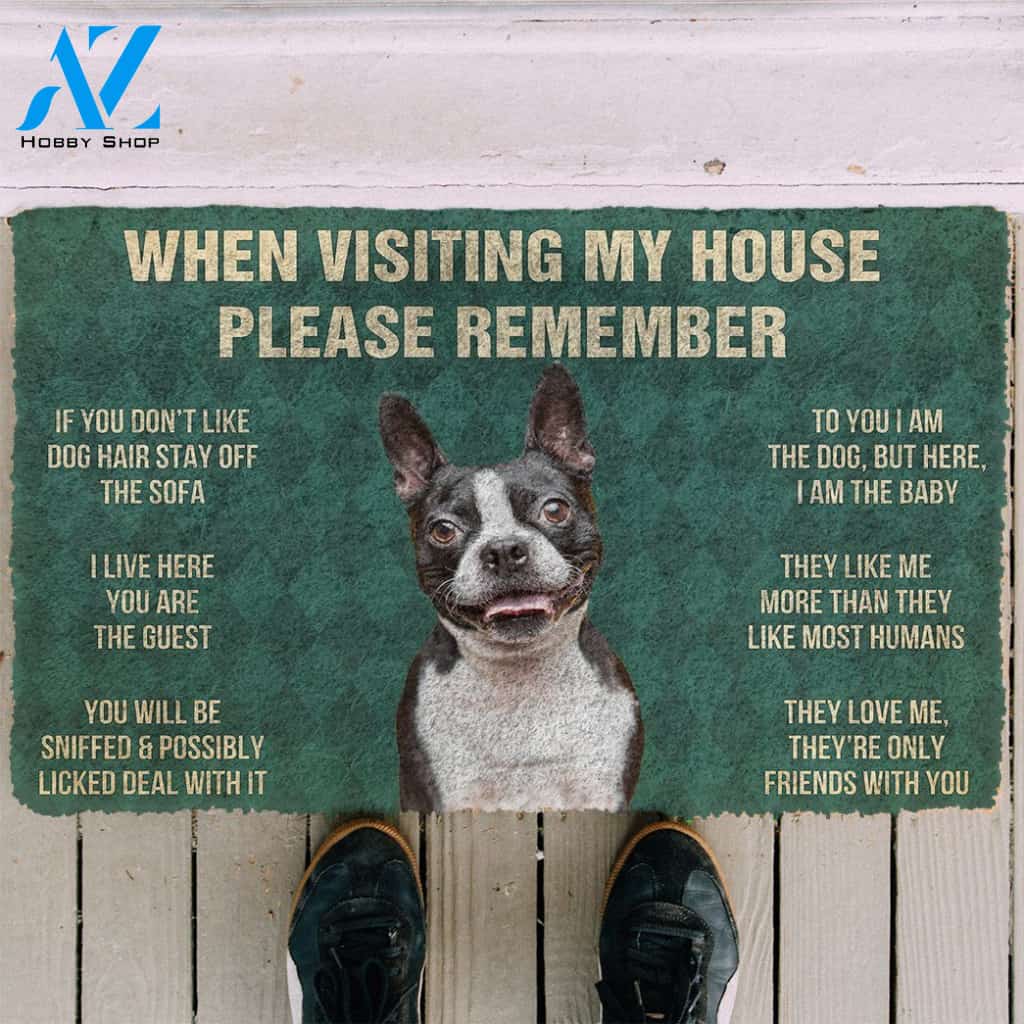 3D Please Remember Boston Terrier House Rules Custom Doormat | Welcome Mat | House Warming Gift
