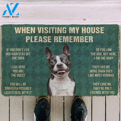 3D Please Remember Boston Terrier House Rules Custom Doormat | Welcome Mat | House Warming Gift