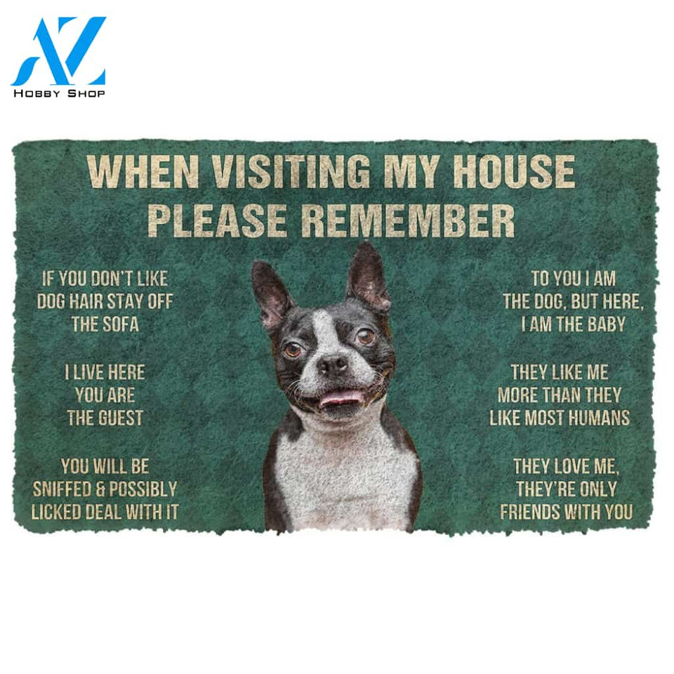 3D Please Remember Boston Terrier House Rules Custom Doormat | Welcome Mat | House Warming Gift