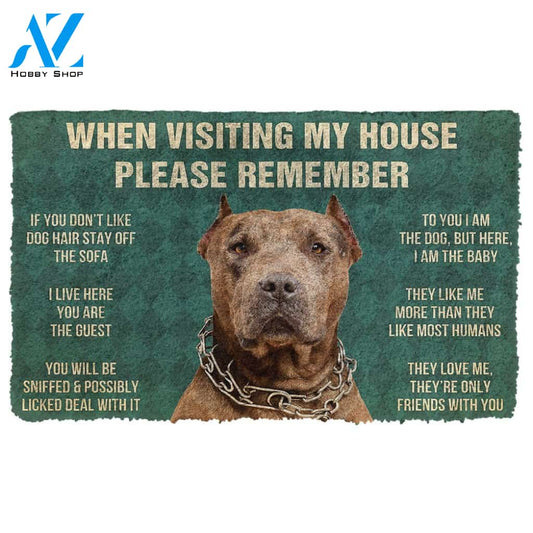 3D Please Remember Brown Pitbull House Rules Custom Doormat | Welcome Mat | House Warming Gift