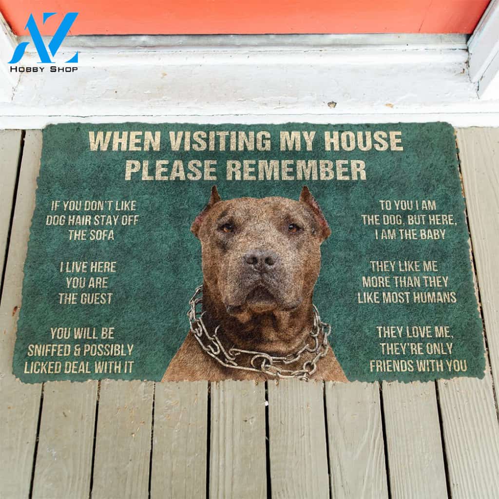3D Please Remember Brown Pitbull House Rules Custom Doormat | Welcome Mat | House Warming Gift