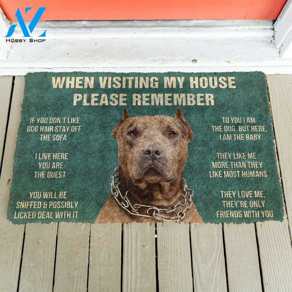 3D Please Remember Brown Pitbull House Rules Custom Doormat | Welcome Mat | House Warming Gift