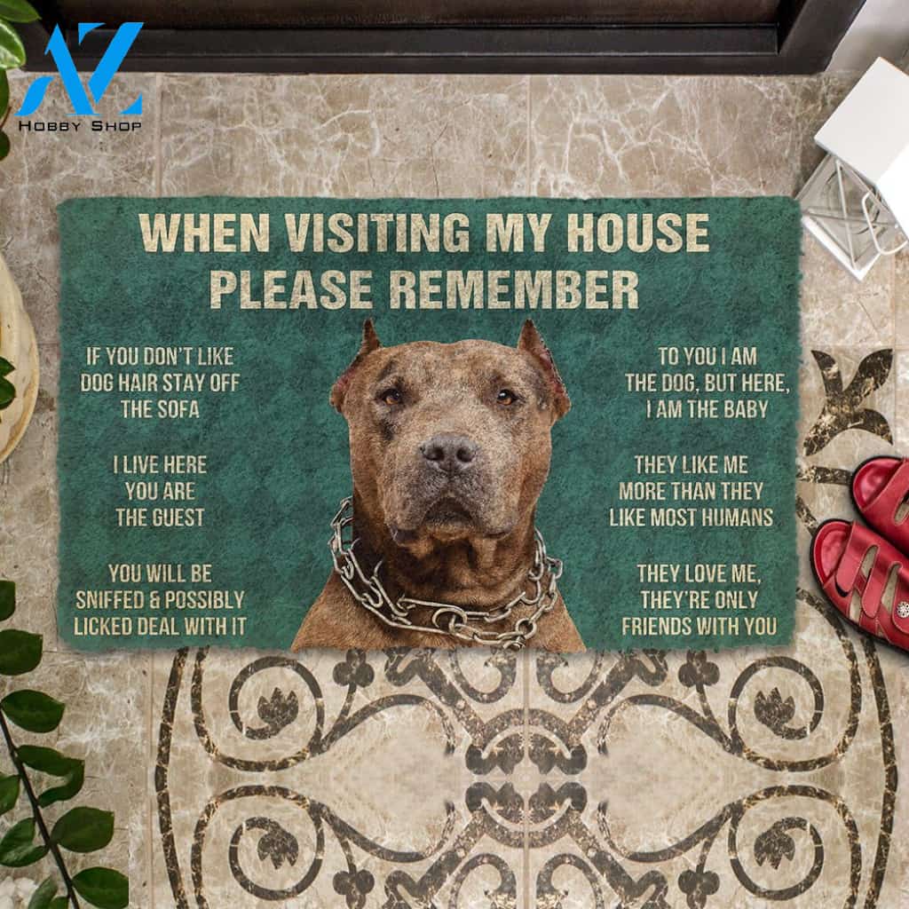 3D Please Remember Brown Pitbull House Rules Custom Doormat | Welcome Mat | House Warming Gift