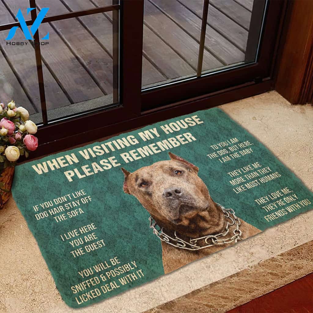 3D Please Remember Brown Pitbull House Rules Custom Doormat | Welcome Mat | House Warming Gift