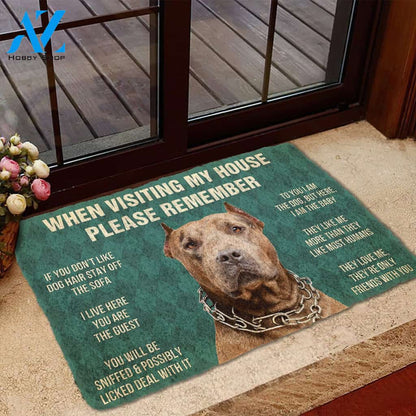 3D Please Remember Brown Pitbull House Rules Custom Doormat | Welcome Mat | House Warming Gift