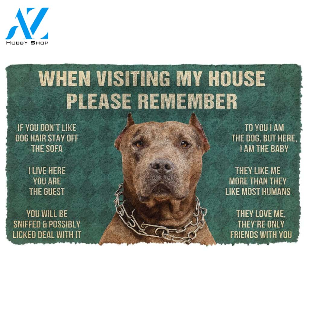 3D Please Remember Brown Pitbull House Rules Custom Doormat | Welcome Mat | House Warming Gift