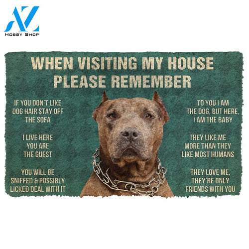 3D Please Remember Brown Pitbull House Rules Custom Doormat | Welcome Mat | House Warming Gift