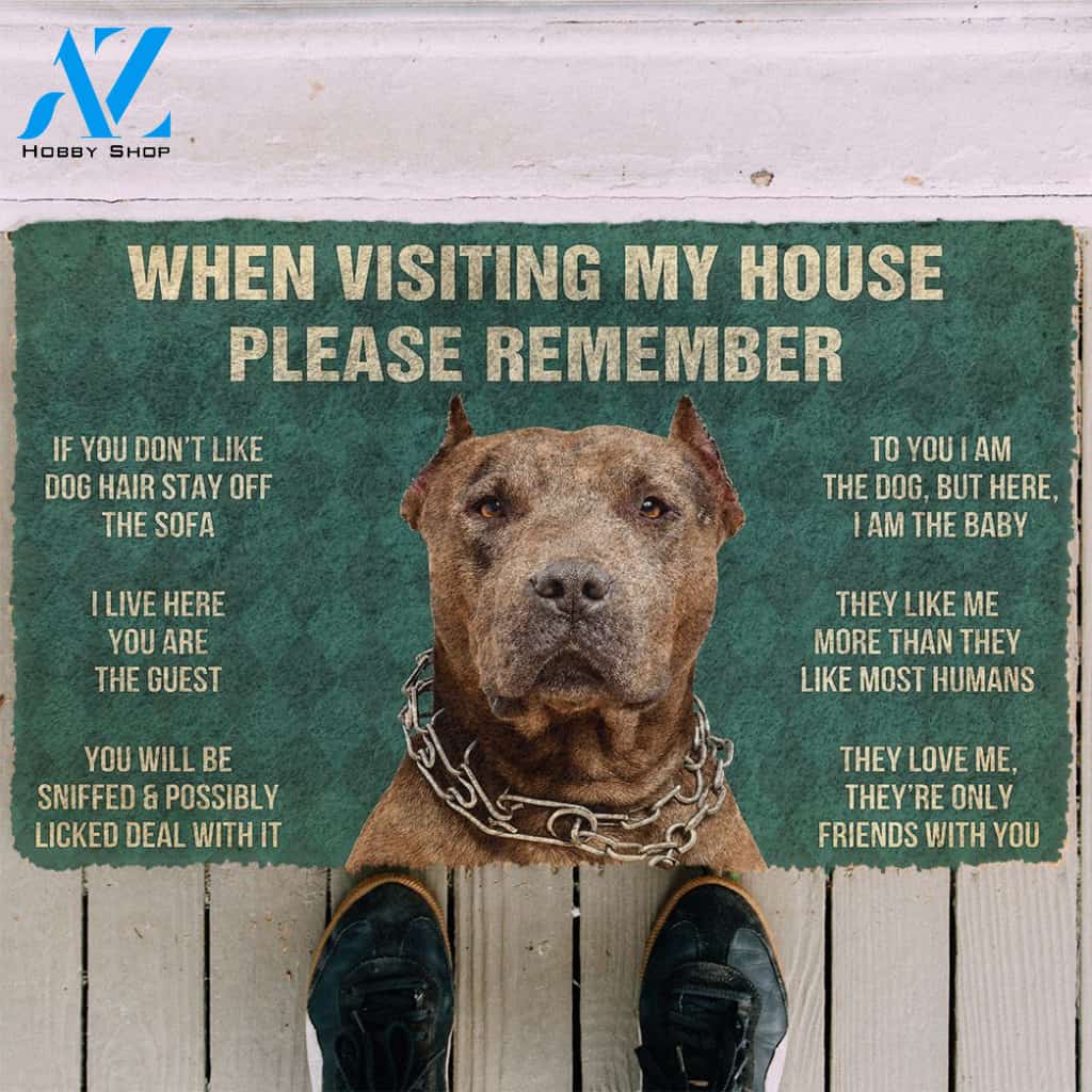 3D Please Remember Brown Pitbull House Rules Custom Doormat | Welcome Mat | House Warming Gift