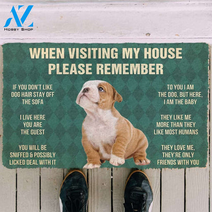3D Please Remember Bulldog Puppy Dogs House Rules Custom Doormat | Welcome Mat | House Warming Gift