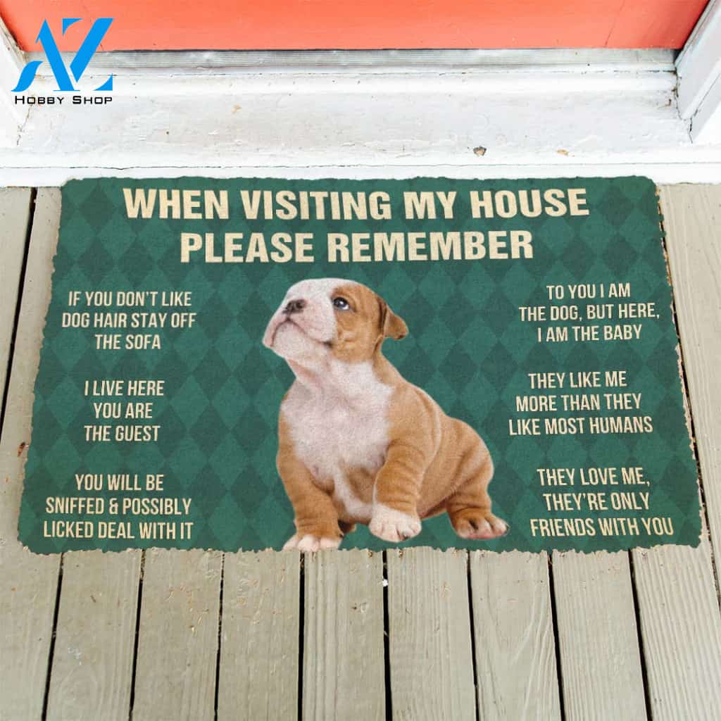3D Please Remember Bulldog Puppy Dogs House Rules Custom Doormat | Welcome Mat | House Warming Gift
