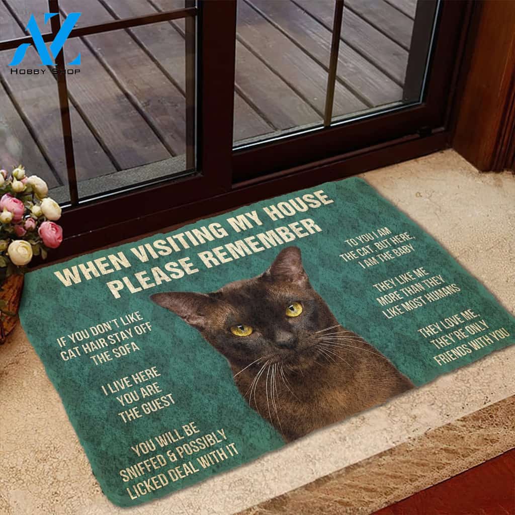 3D Please Remember Burmese Cat House Rules Custom Doormat | Welcome Mat | House Warming Gift