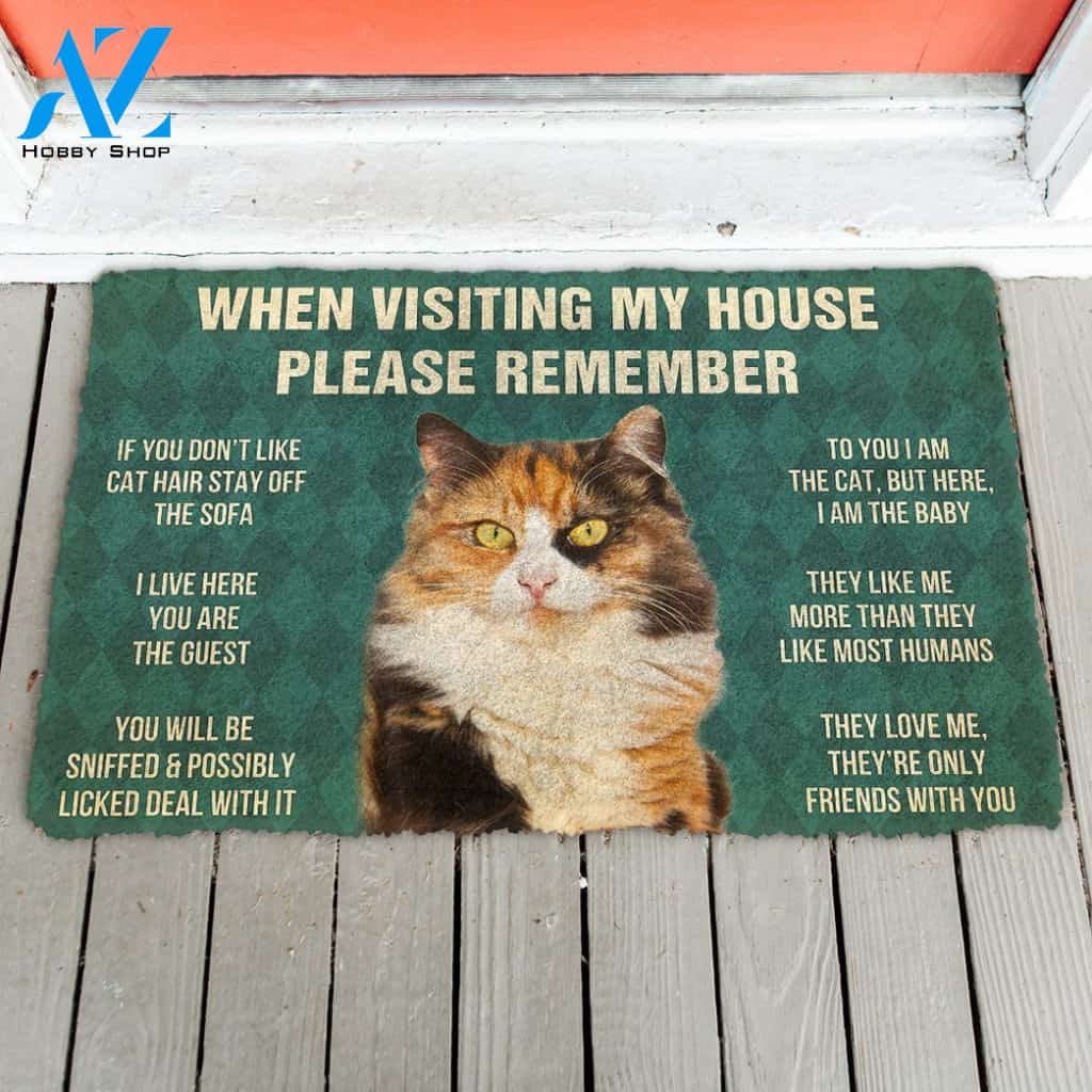 3D Please Remember Calico Cat House Rules Doormat | Welcome Mat | House Warming Gift
