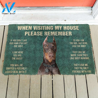 3D Please Remember Doberman Dog House Rule Custom Doormat | Welcome Mat | House Warming Gift
