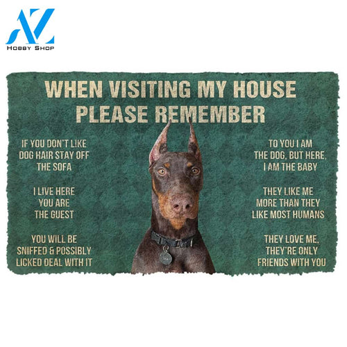 3D Please Remember Doberman Dog House Rule Custom Doormat | Welcome Mat | House Warming Gift