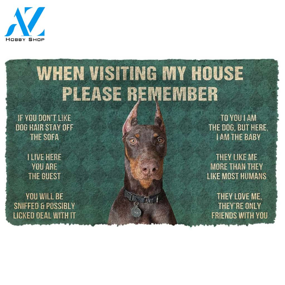 3D Please Remember Doberman Dog House Rule Custom Doormat | Welcome Mat | House Warming Gift