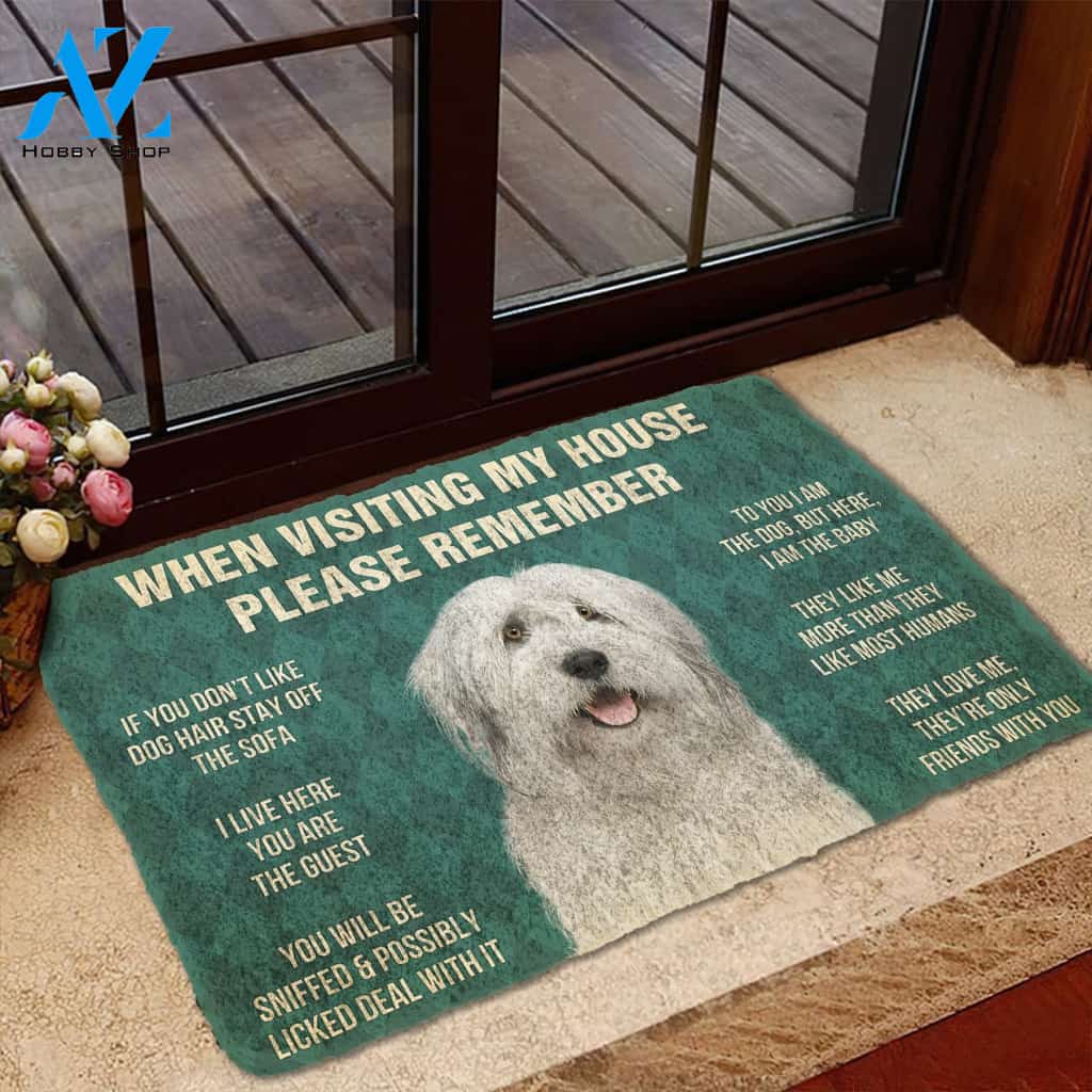 3D Please Remember English Sheepdog House Rules Custom Doormat | Welcome Mat | House Warming Gift