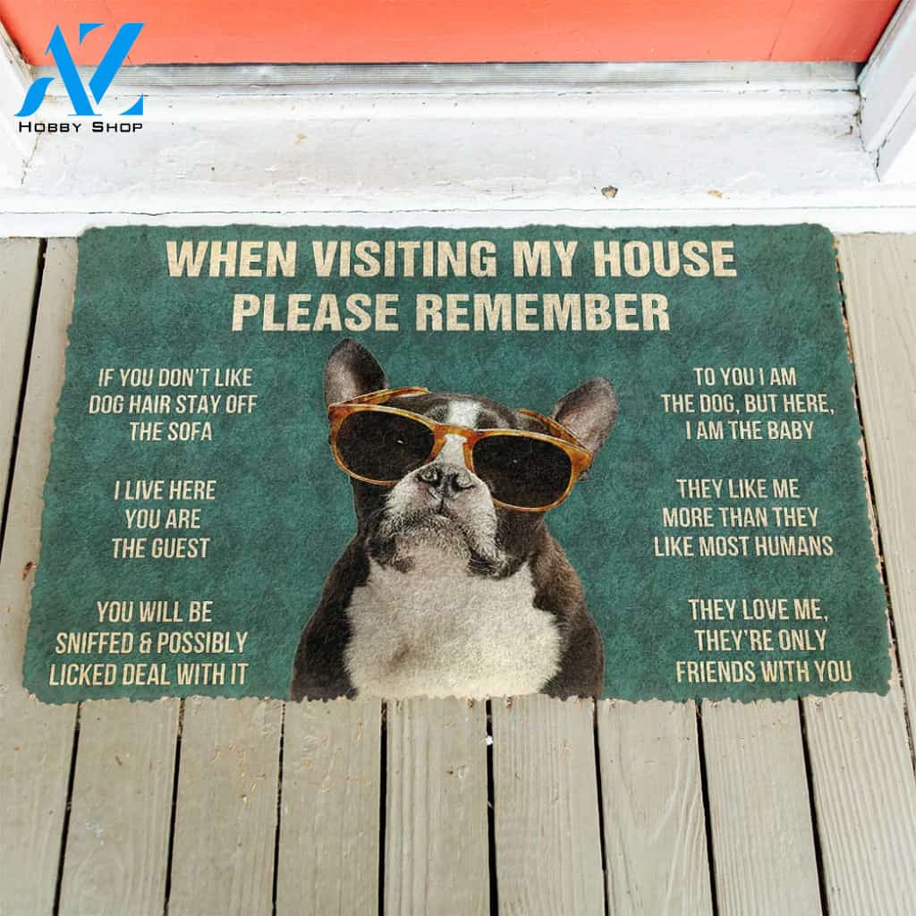 3D Please Remember French Bulldog With Glasses Dogs House Rules Custom Doormat | Welcome Mat | House Warming Gift