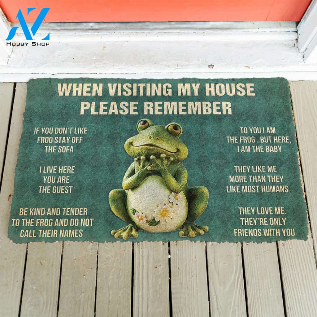 3D Please Remember Frog House Rules Custom Doormat | Welcome Mat | House Warming Gift