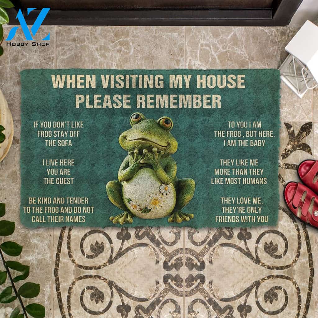 3D Please Remember Frog House Rules Custom Doormat | Welcome Mat | House Warming Gift