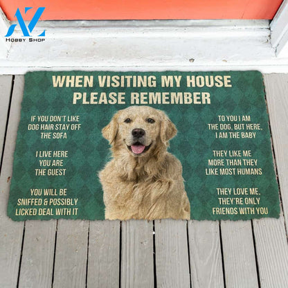 3D Please Remember Golden Retriever Dog's House Rules Custom Photo Doormat | Welcome Mat | House Warming Gift