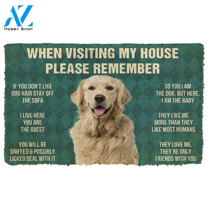 3D Please Remember Golden Retriever Dog's House Rules Custom Photo Doormat | Welcome Mat | House Warming Gift