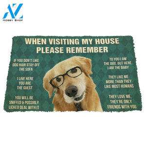 3D Please Remember Golden Retriever With Glasses Dogs House Rules Custom Doormat | Welcome Mat | House Warming Gift