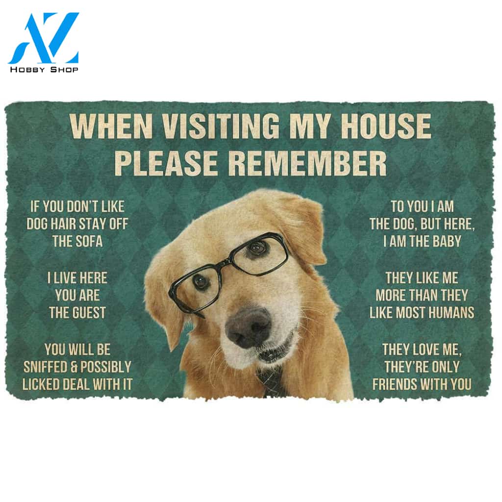 3D Please Remember Golden Retriever With Glasses Dogs House Rules Custom Doormat | Welcome Mat | House Warming Gift