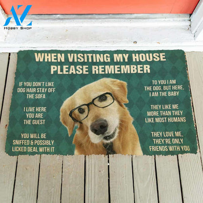 3D Please Remember Golden Retriever With Glasses Dogs House Rules Custom Doormat | Welcome Mat | House Warming Gift