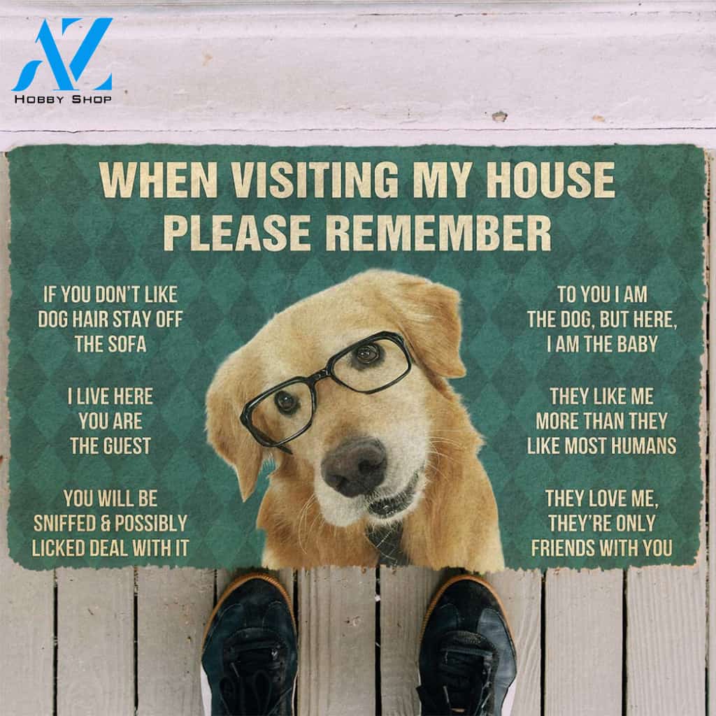 3D Please Remember Golden Retriever With Glasses Dogs House Rules Custom Doormat | Welcome Mat | House Warming Gift