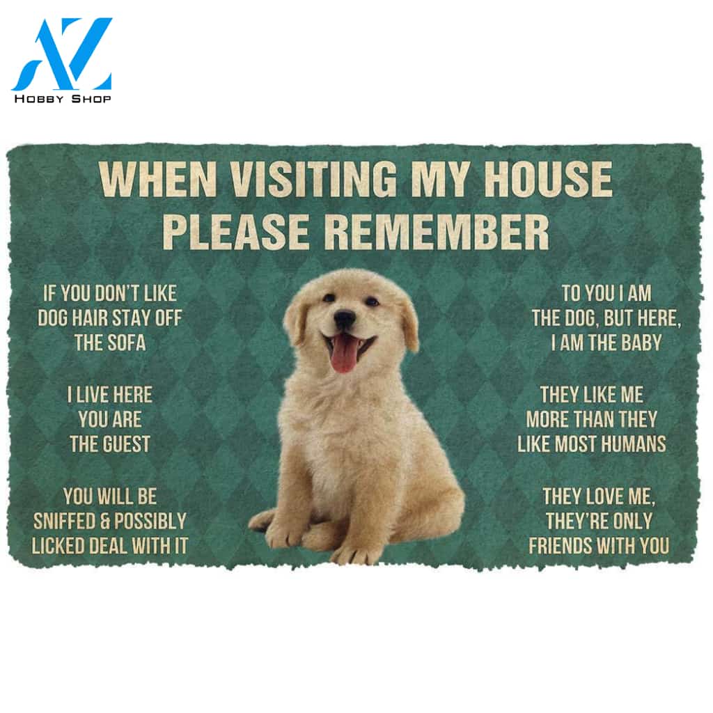 3D Please Remember Golden Retrievier Puppy Dogs House Rules Custom Doormat | Welcome Mat | House Warming Gift