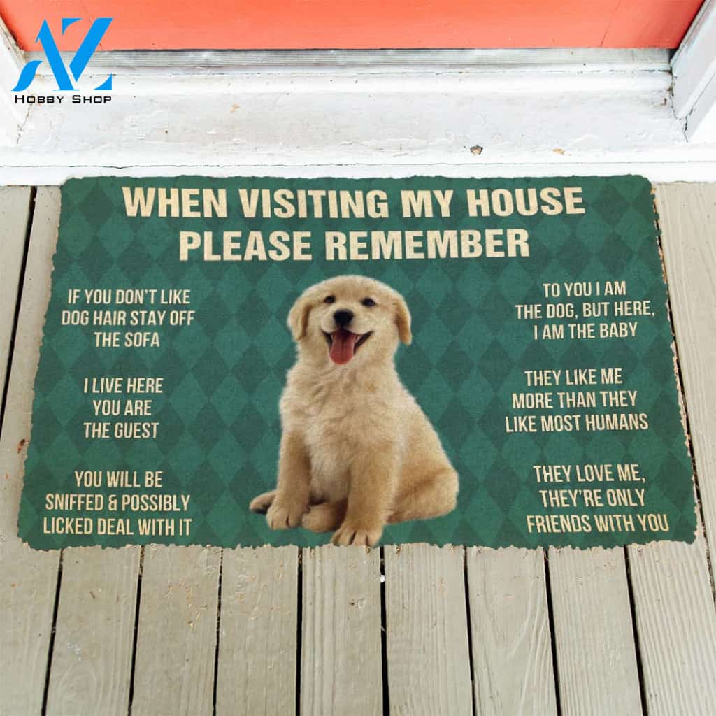 3D Please Remember Golden Retrievier Puppy Dogs House Rules Custom Doormat | Welcome Mat | House Warming Gift