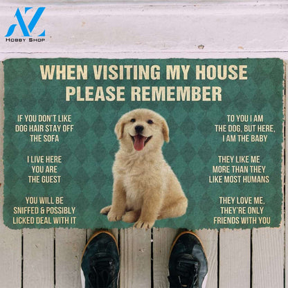 3D Please Remember Golden Retrievier Puppy Dogs House Rules Custom Doormat | Welcome Mat | House Warming Gift
