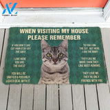 3D Please Remember Gray Tabby Cat House Rules Doormat | Welcome Mat | House Warming Gift