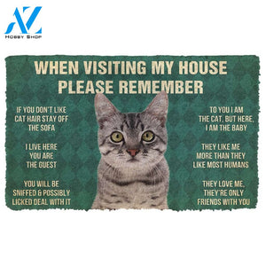 3D Please Remember Gray Tabby Cat House Rules Doormat | Welcome Mat | House Warming Gift