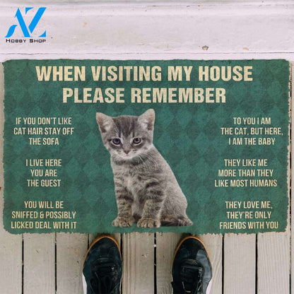 3D Please Remember Gray Tabby Kitten Cats House Rules Custom Doormat | Welcome Mat | House Warming Gift