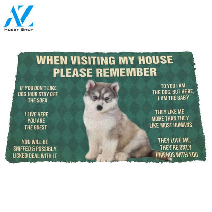 3D Please Remember Husky Puppy Dogs House Rules Custom Doormat | Welcome Mat | House Warming Gift