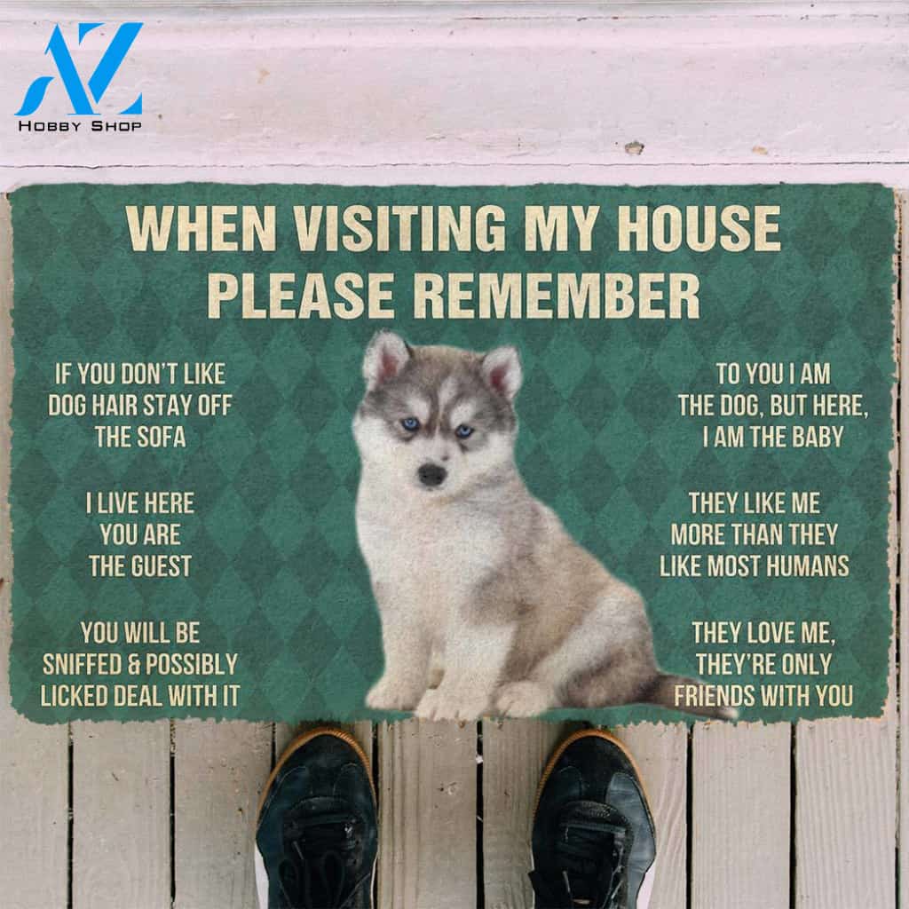 3D Please Remember Husky Puppy Dogs House Rules Custom Doormat | Welcome Mat | House Warming Gift