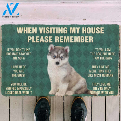 3D Please Remember Husky Puppy Dogs House Rules Custom Doormat | Welcome Mat | House Warming Gift