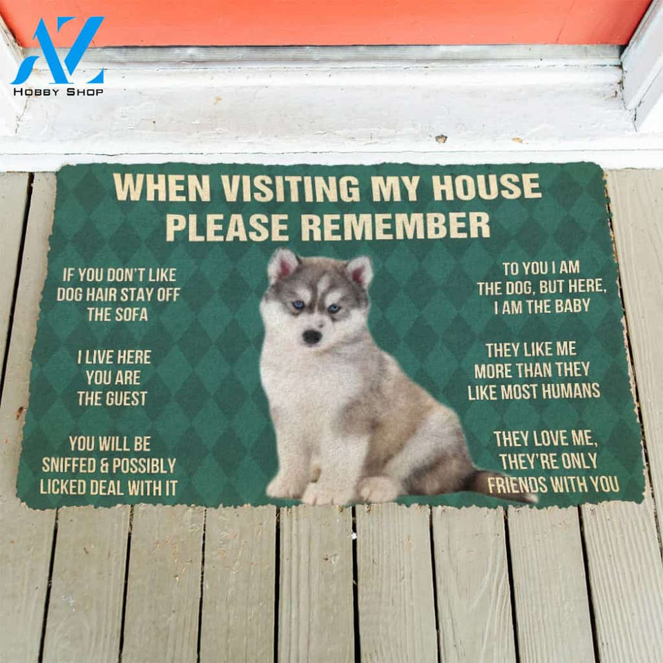 3D Please Remember Husky Puppy Dogs House Rules Custom Doormat | Welcome Mat | House Warming Gift