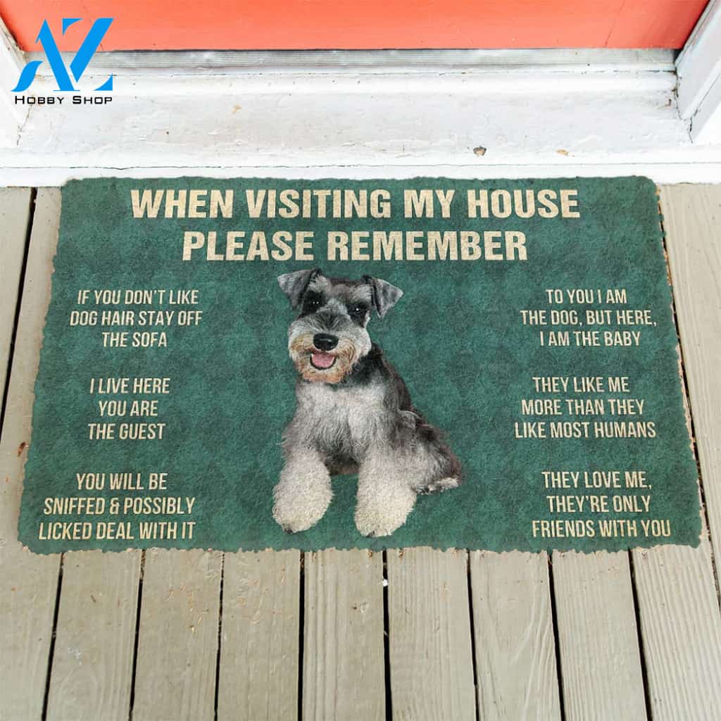 3D Please Remember Miniature Schnauzer Puppy Dogs House Rules Custom Doormat | Welcome Mat | House Warming Gift