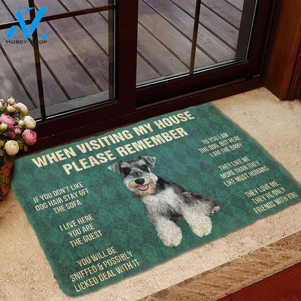 3D Please Remember Miniature Schnauzer Puppy Dogs House Rules Custom Doormat | Welcome Mat | House Warming Gift