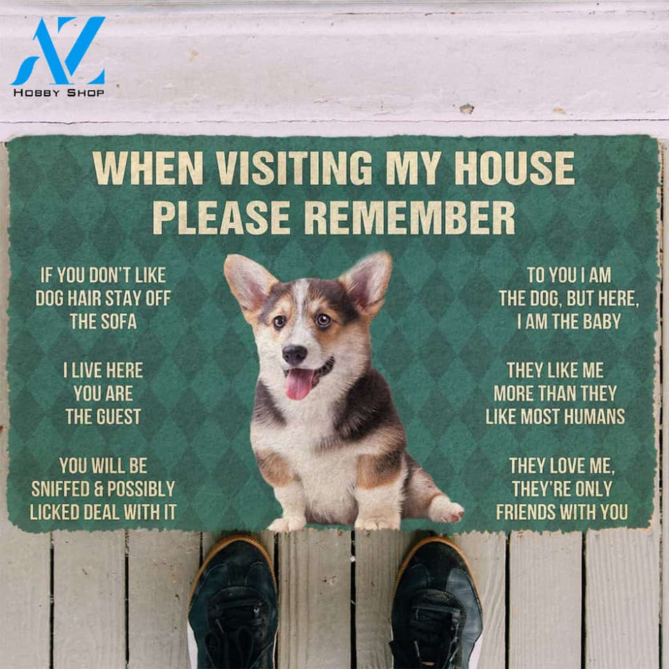 3D Please Remember Pembroke Welsh Corgi Puppy Dogs House Rules Custom Doormat | Welcome Mat | House Warming Gift