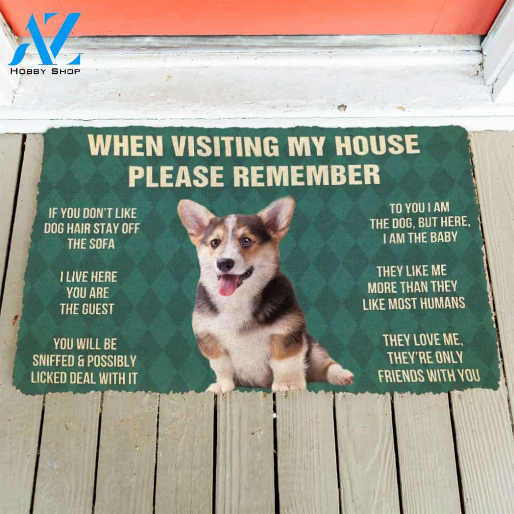3D Please Remember Pembroke Welsh Corgi Puppy Dogs House Rules Custom Doormat | Welcome Mat | House Warming Gift