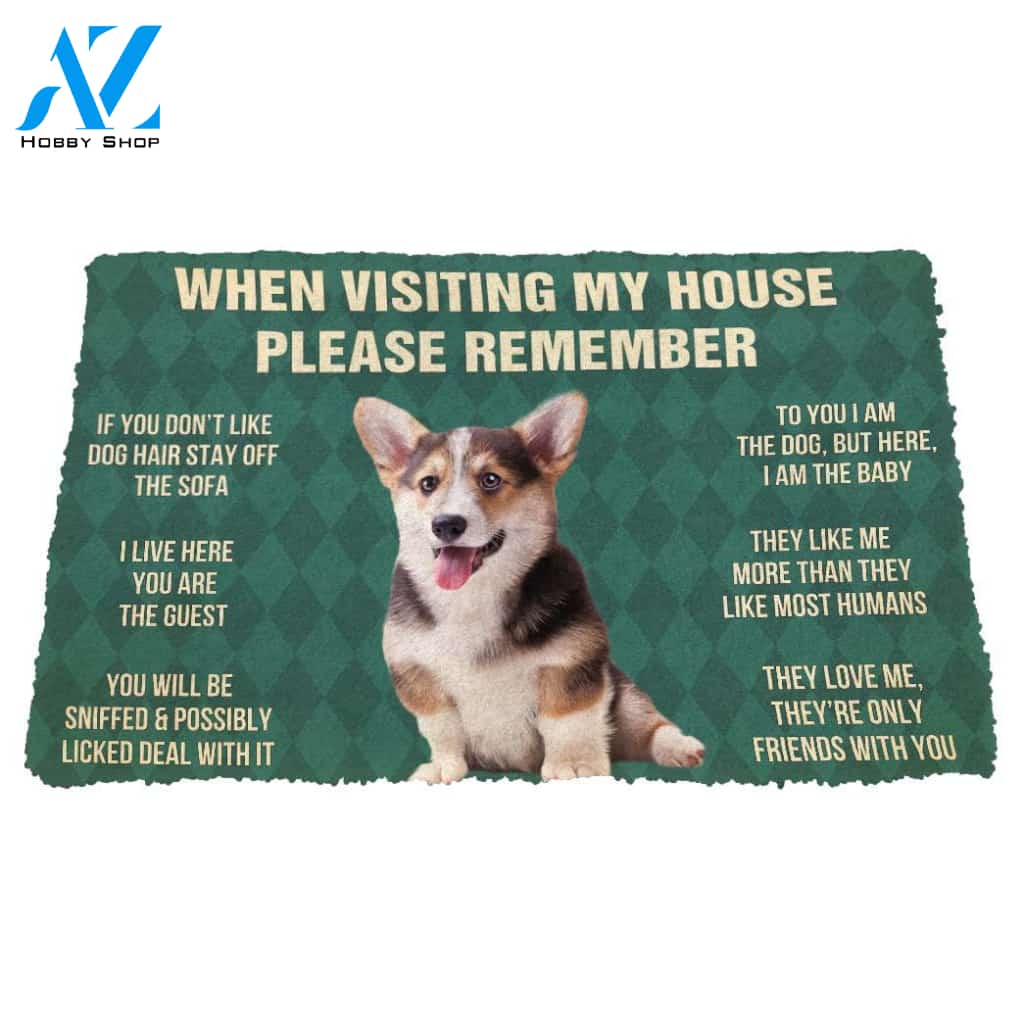 3D Please Remember Pembroke Welsh Corgi Puppy Dogs House Rules Custom Doormat | Welcome Mat | House Warming Gift