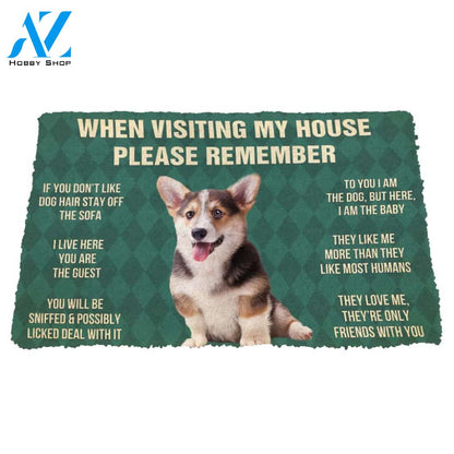 3D Please Remember Pembroke Welsh Corgi Puppy Dogs House Rules Custom Doormat | Welcome Mat | House Warming Gift