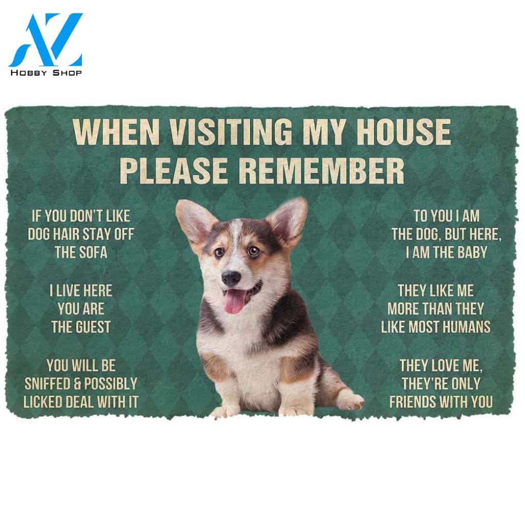 3D Please Remember Pembroke Welsh Corgi Puppy Dogs House Rules Custom Doormat | Welcome Mat | House Warming Gift