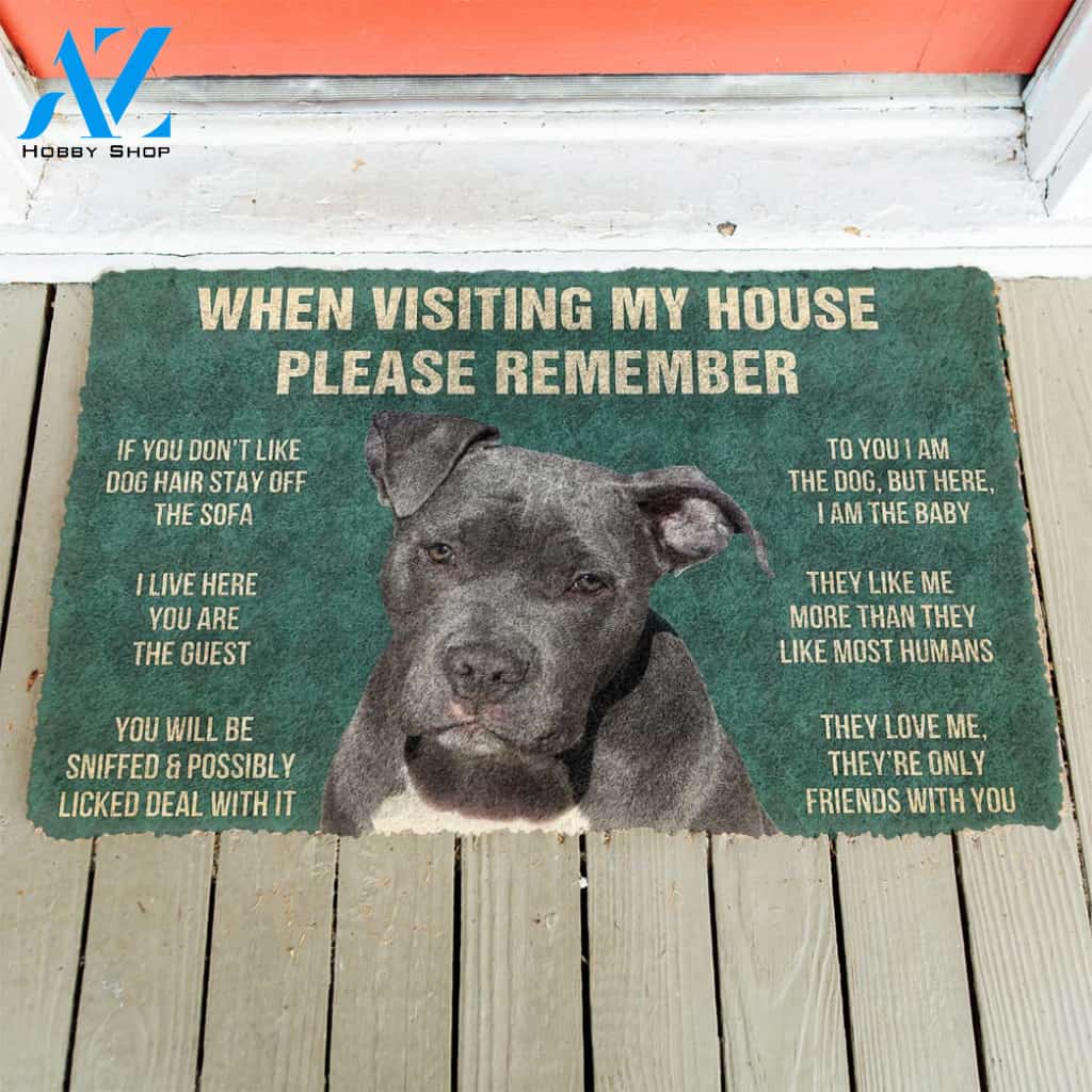 3D Please Remember Pitbull House Rules Custom Doormat | Welcome Mat | House Warming Gift